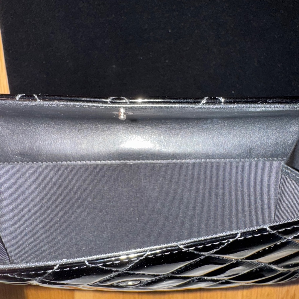 CHANEL - Black Patent Quilted Leather Flap Wallet - Picture 4 of 12